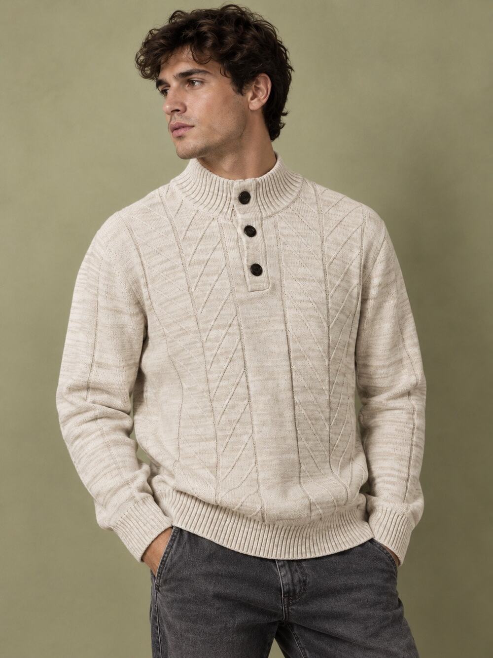 Southern Pines Men’s 100% Cotton Mock Neck Sweater – Size XL